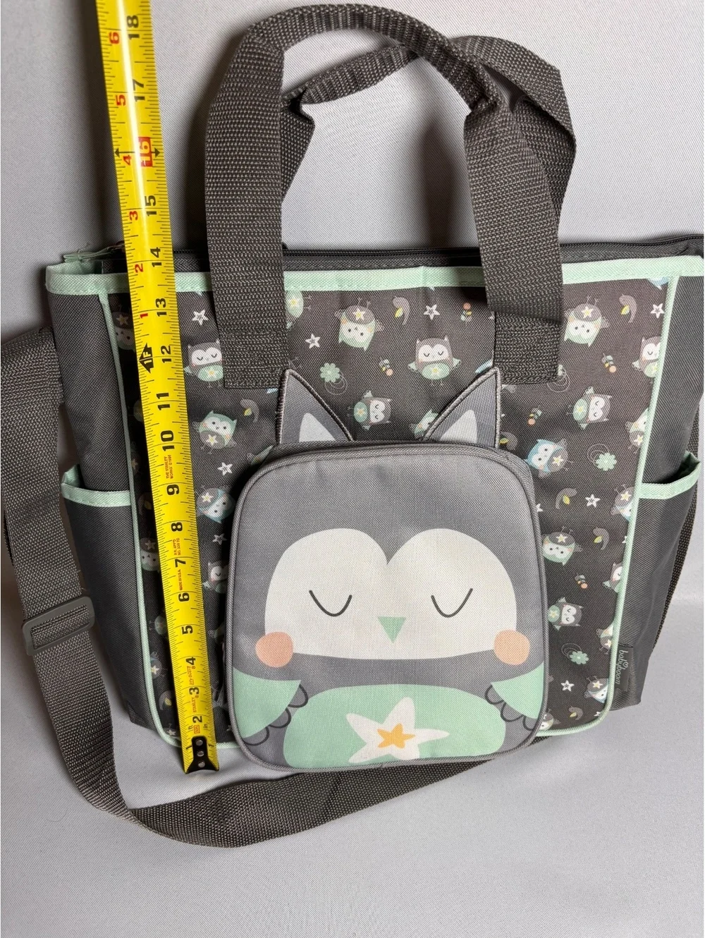 Baby Boom Gray and Mint Owl Print Diaper Bag with Changing Pad